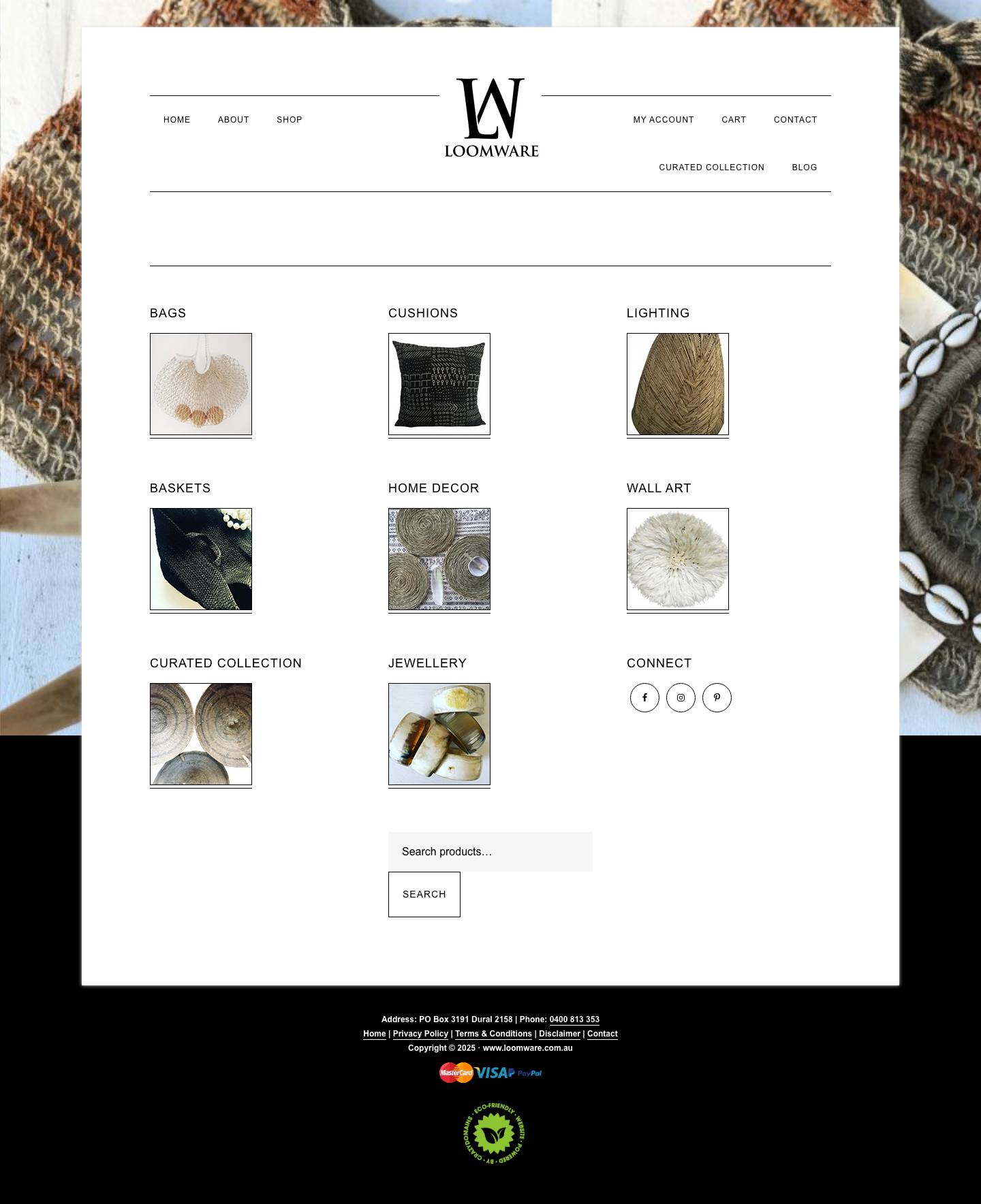 Loomware | Retail & Wholesale - Beautiful, handcrafted home decor and jewelleryFacebookInstagramPinterest - Full Screenshot