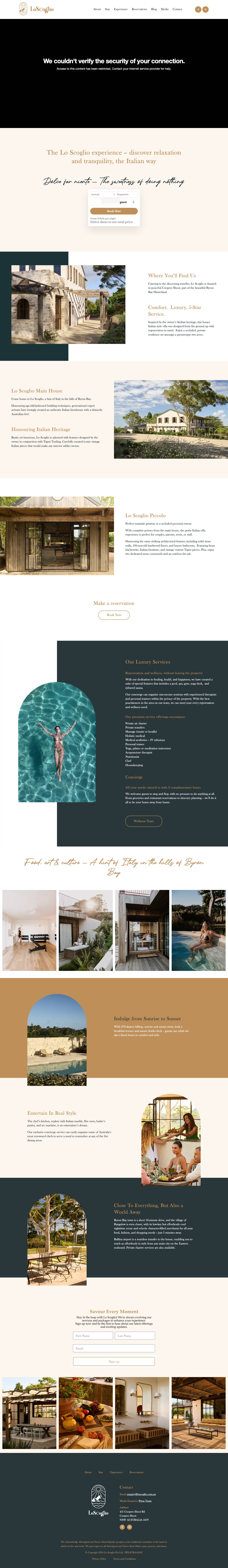 Lo Scoglio · Byron Bay Luxury Accommodation NSW — Home - Full Screenshot