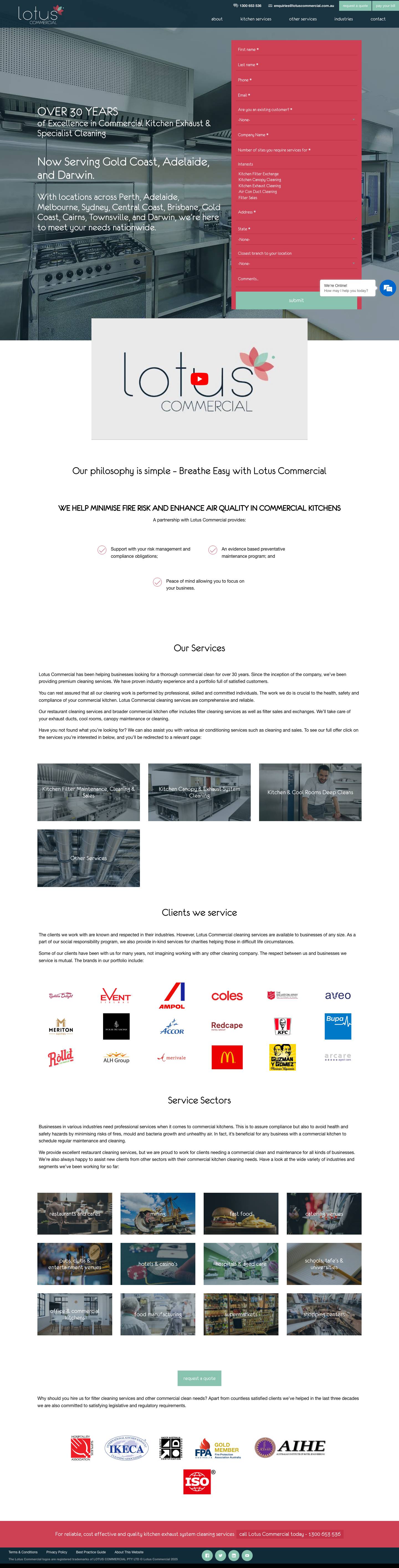 Commercial Kitchen & Ventilation Cleaning Services | Lotus Commercial - Full Screenshot