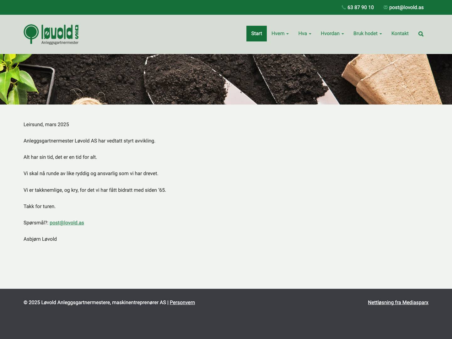 Start - Løvold Anleggsgartnermestere, maskinentreprenører AS - Full Screenshot