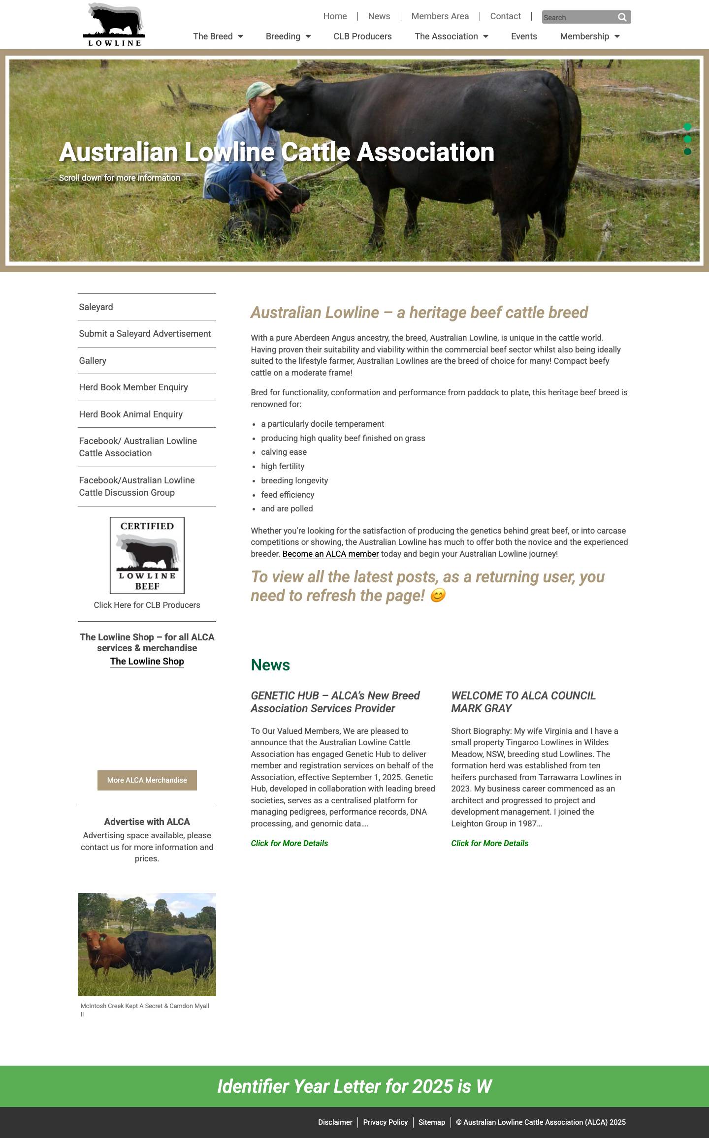 Australian Lowline Cattle Association - ALCA - Full Screenshot