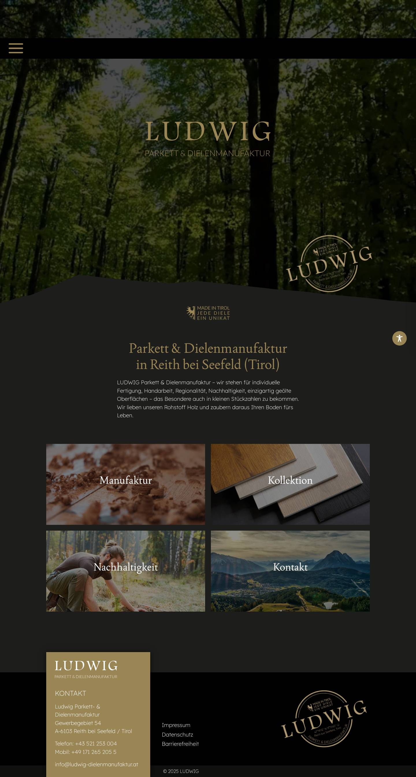 Ludwig Parkett & Dielenmanufaktur in Reith bei Seefeld (Tirol) - Full Screenshot