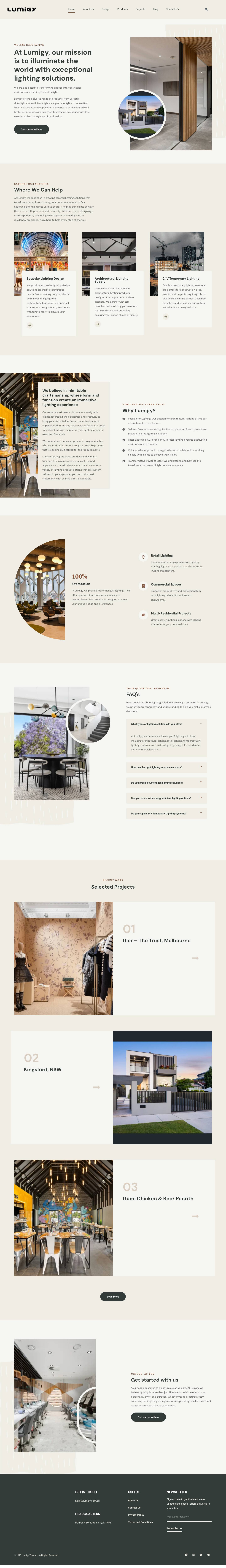 Lumigy specialises in lighting design and product supply - Full Screenshot