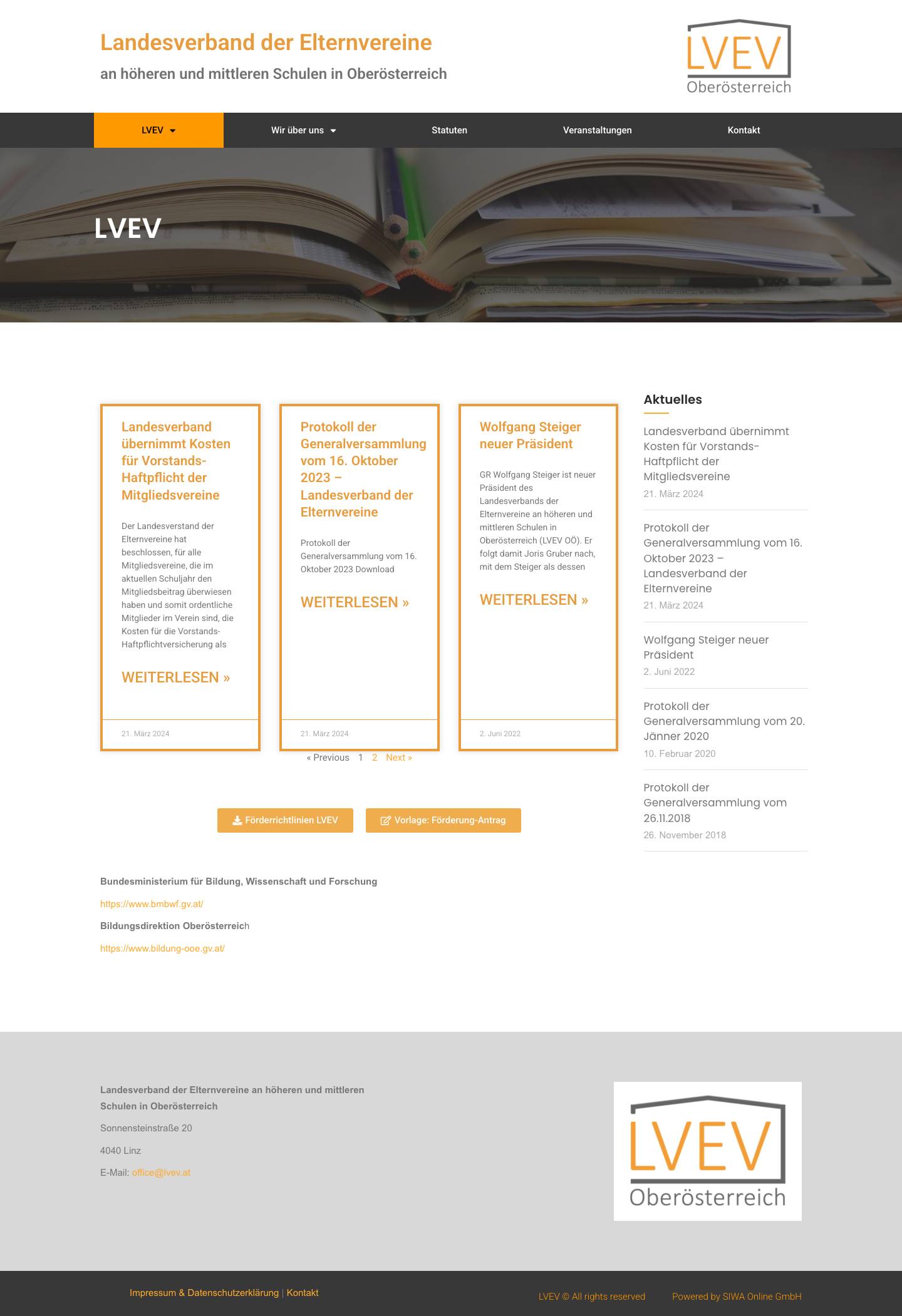 LVEV - Landesverband der Elternvereine Oberösterreich - Full Screenshot