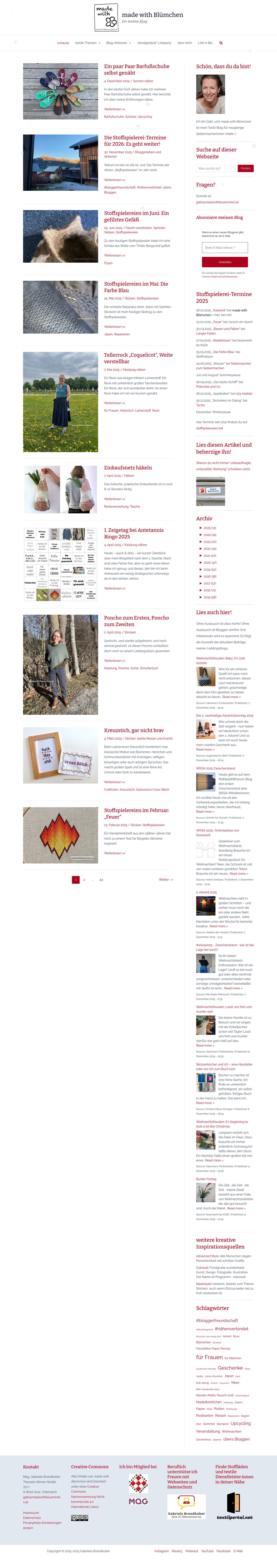 made with Blümchen - Ein textiler Blog - Full Screenshot