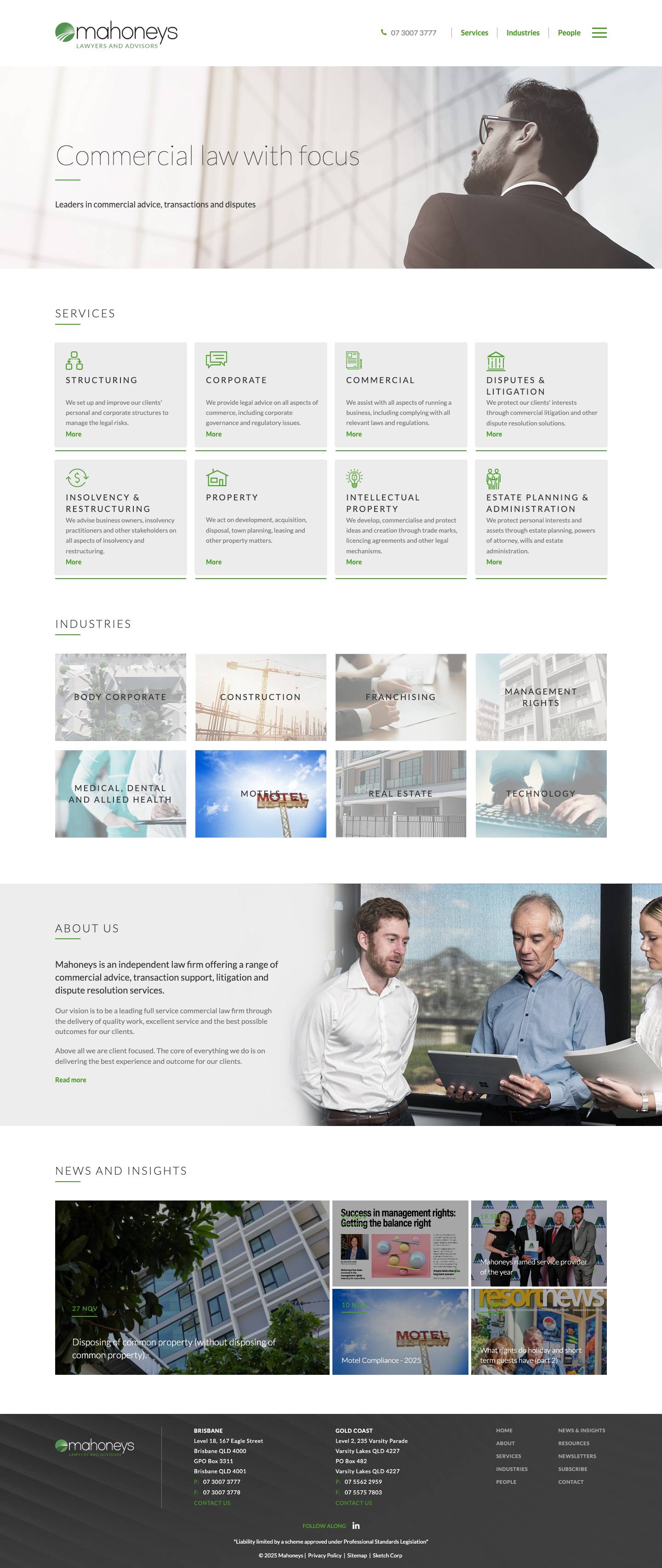 Commercial Law Firm in Brisbane and Gold Coast - Mahoneys - Full Screenshot