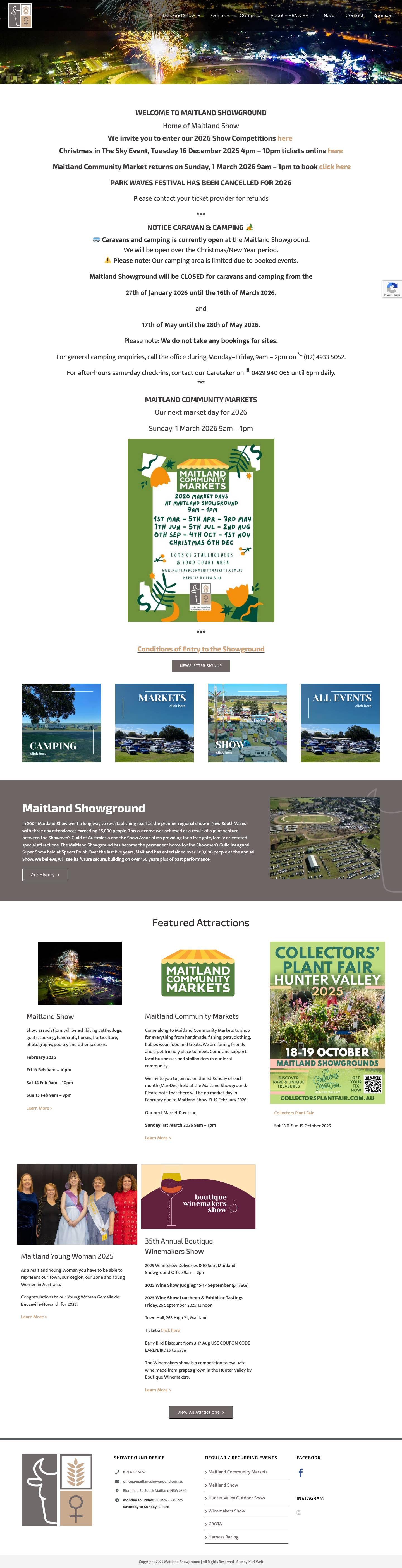Maitland Showground | Events, Markets, Camping - Full Screenshot