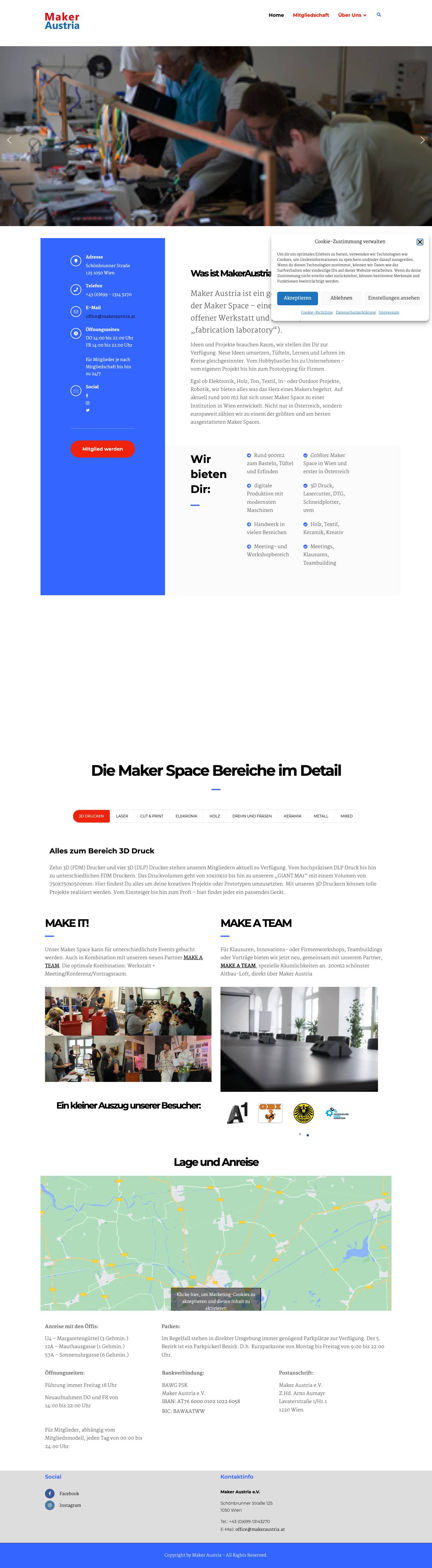Maker Austria – offene Werkstätte, Hacker- und Makerspace – Maker Austria – first and biggest Maker Space in Vienna - Full Screenshot