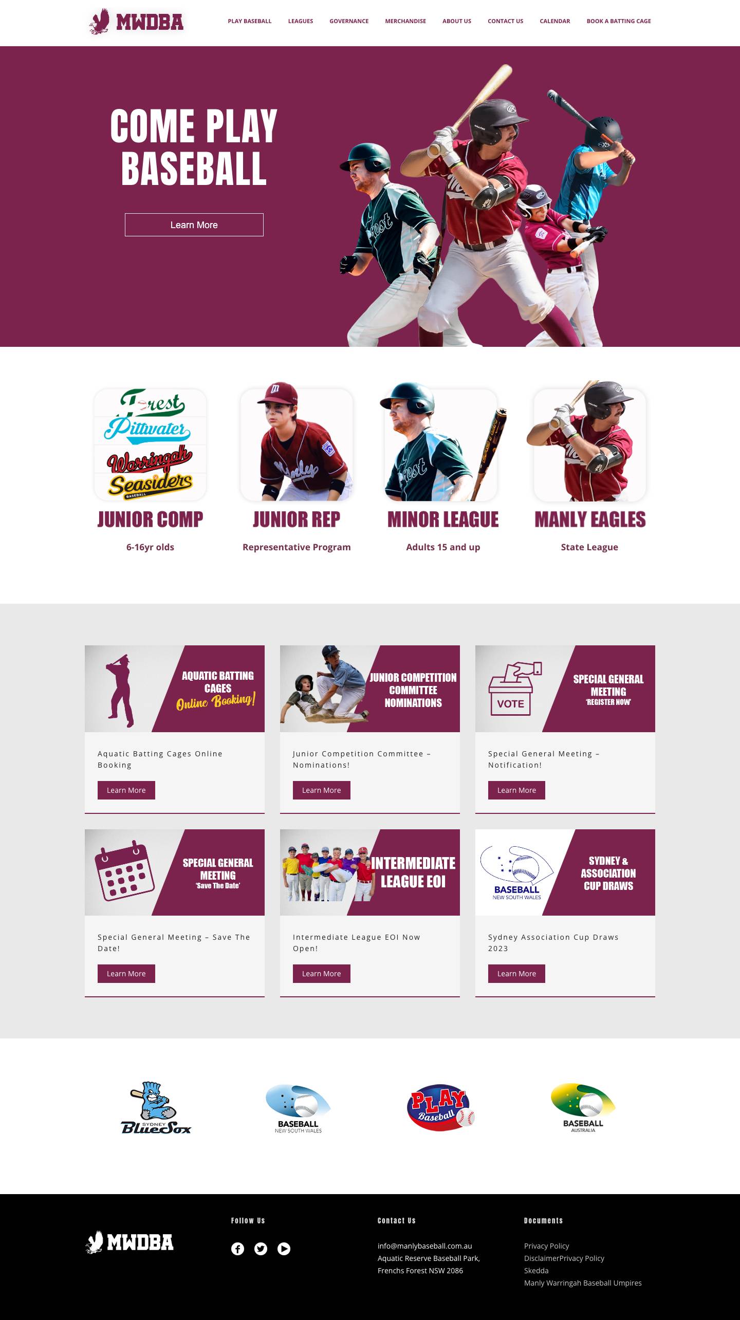 Manly Warringah District Baseball Association - Full Screenshot