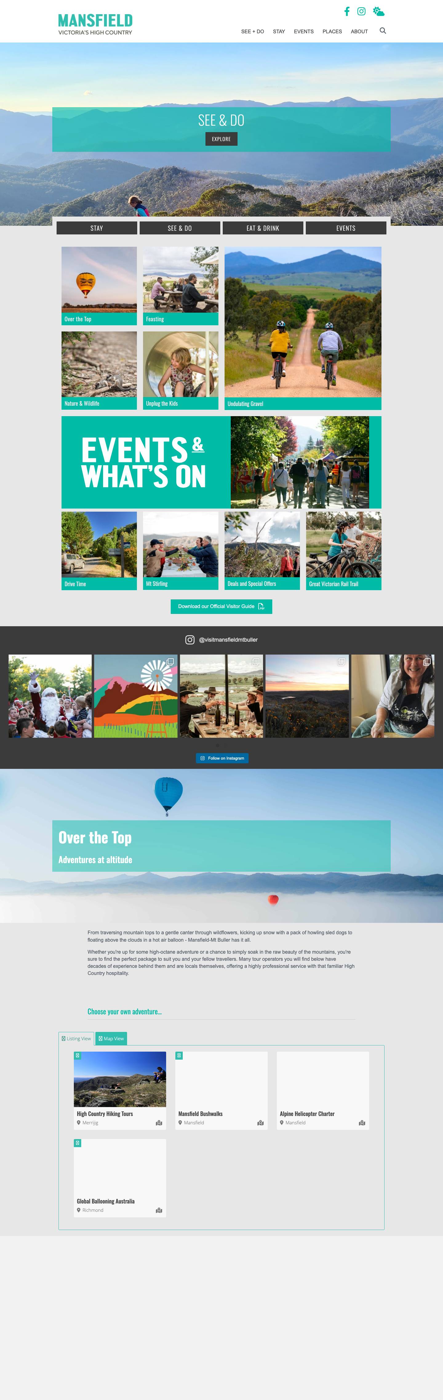 Mansfield Mt Buller, Victoria - Official Tourism Website - Full Screenshot
