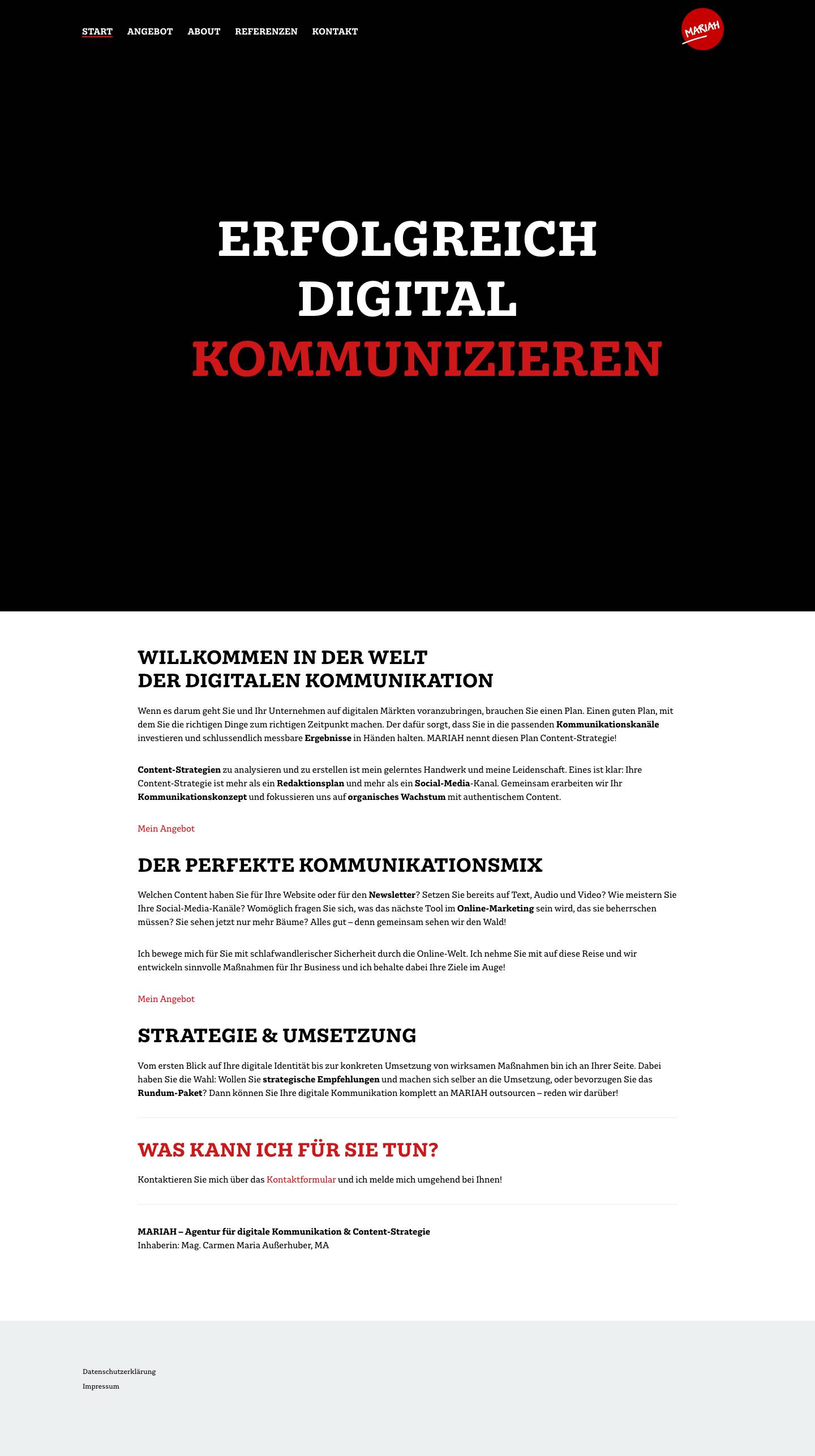 MARIAH - Digitale Kommunikation & Content-Strategie - Full Screenshot