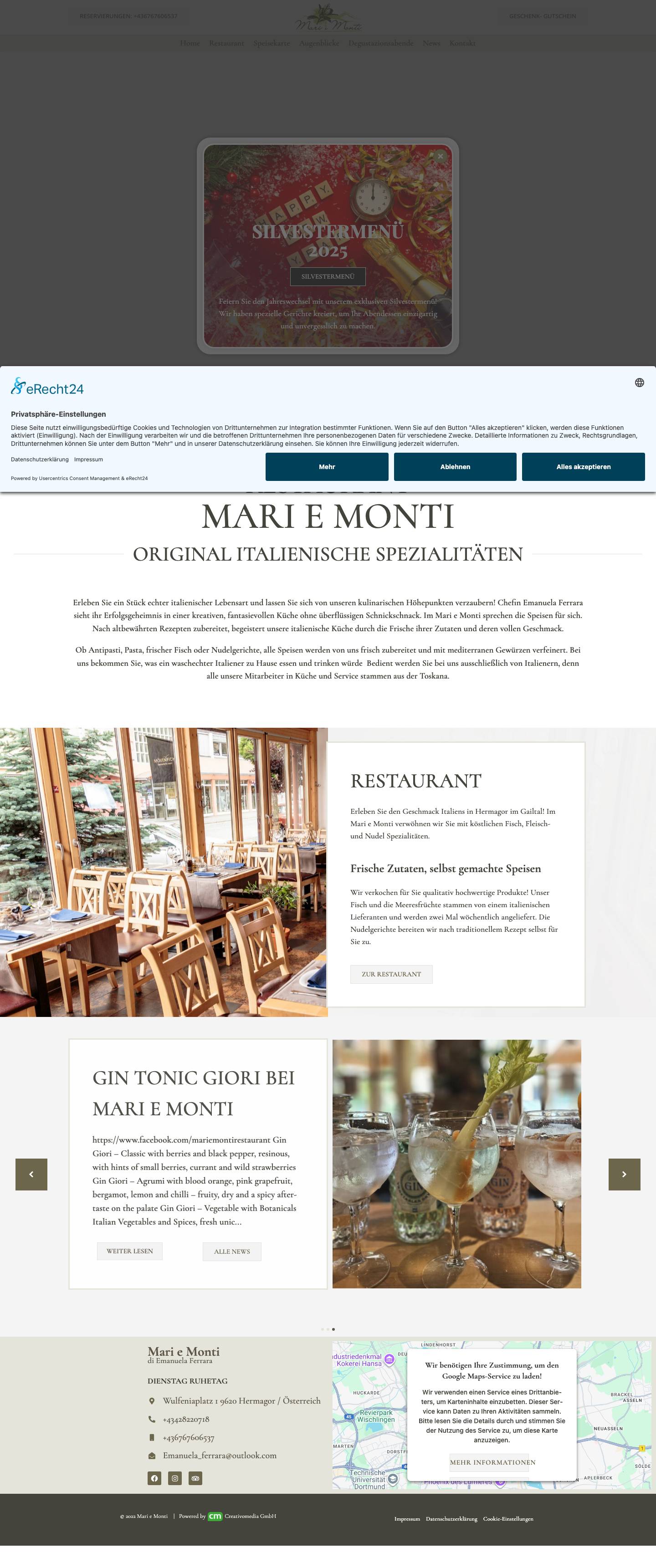 Restaurant Mari e Monti | Italienische Küche in Hermagor Kärnten - Full Screenshot