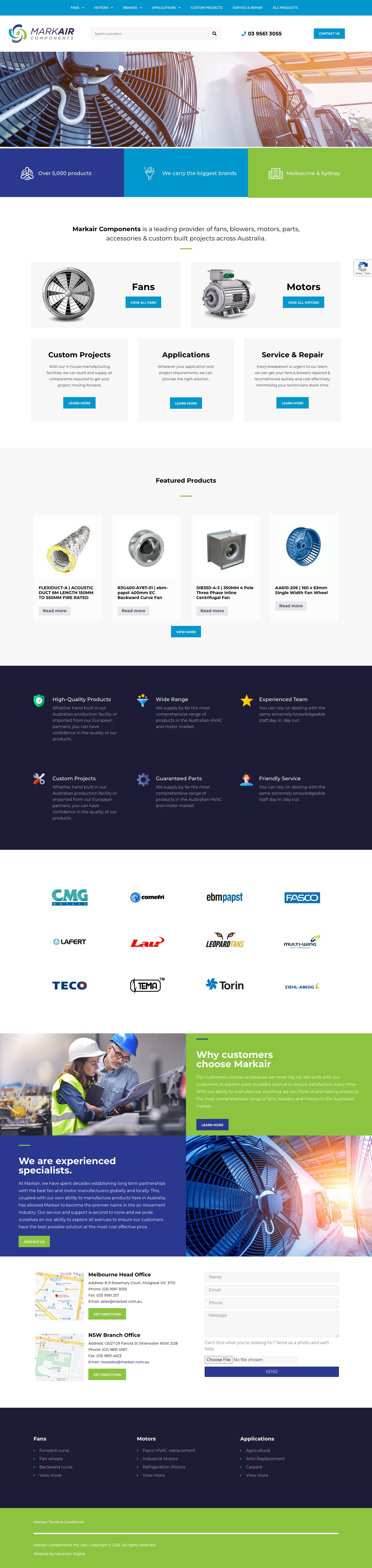 Markair Components - Fans & Motors - Full Screenshot