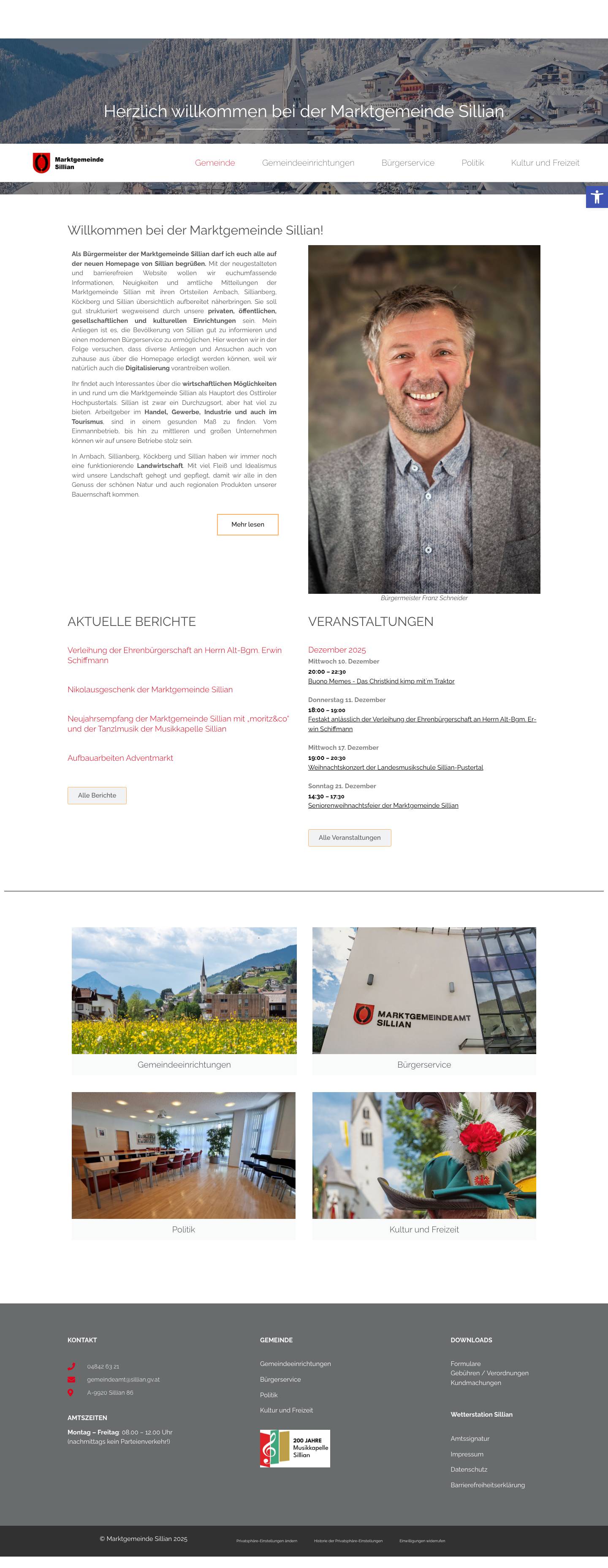 Herzlich willkommen - Marktgemeinde SillianSchriftgröße erhöhenSchriftgröße verringernHoher KontrastZurücksetzen - Full Screenshot