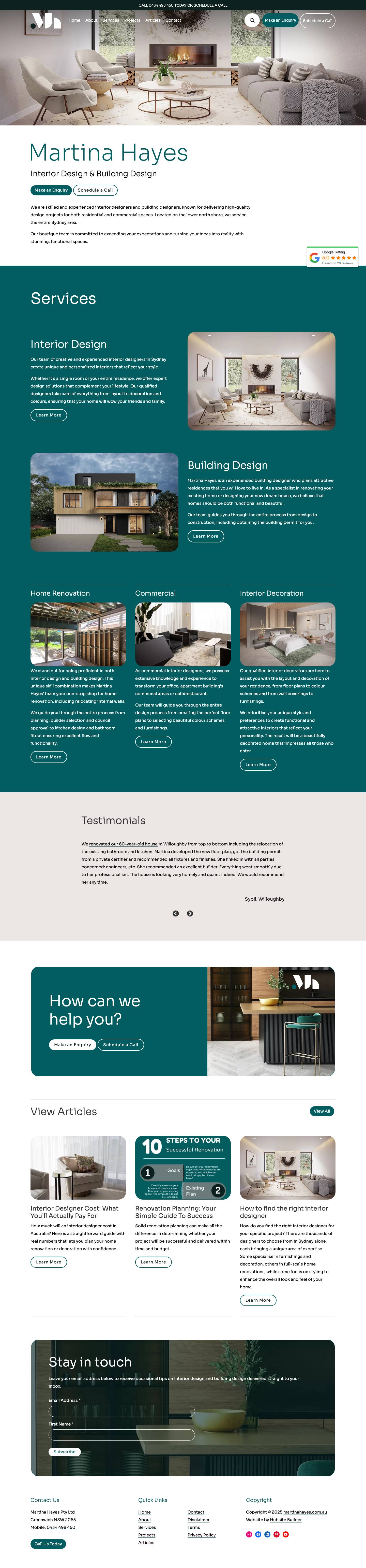 Martina Hayes | Interior Design & Building Design | Sydney - Full Screenshot