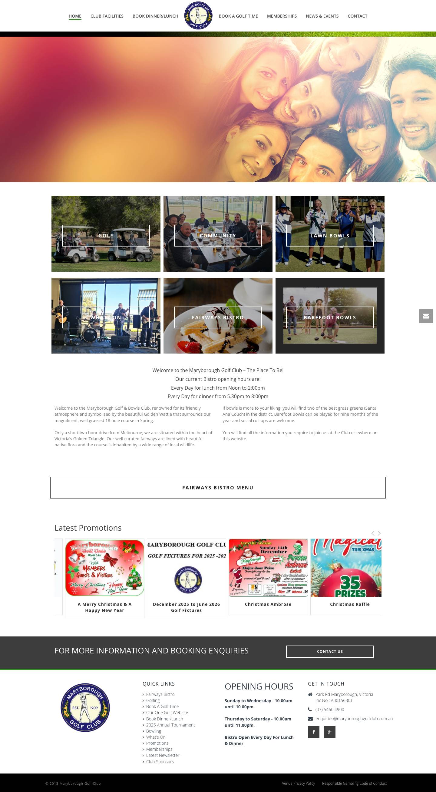 Maryborough Golf Club | Maryborough Bowls Club | Club Bistro | Maryborough Victoria - Full Screenshot