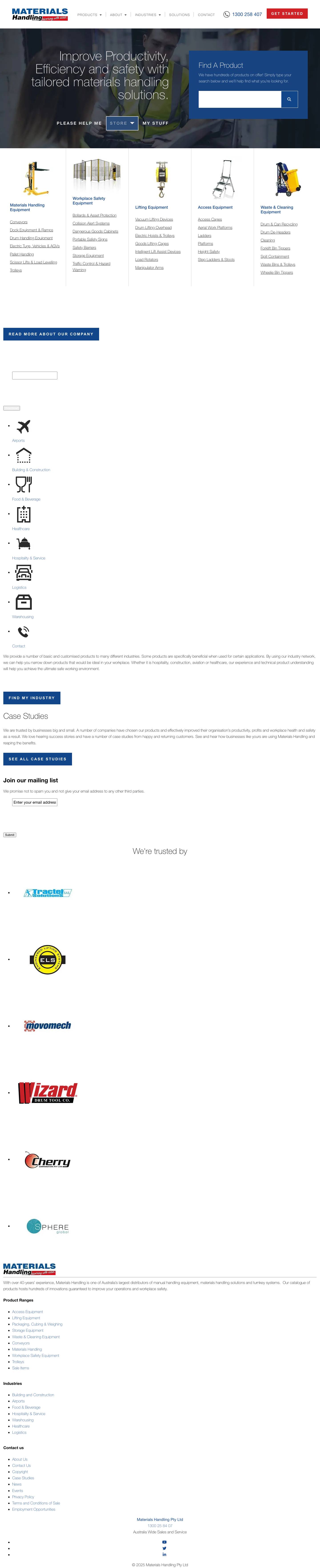Materials Handling Equipment | Workplace Lifting Equipment - Full Screenshot