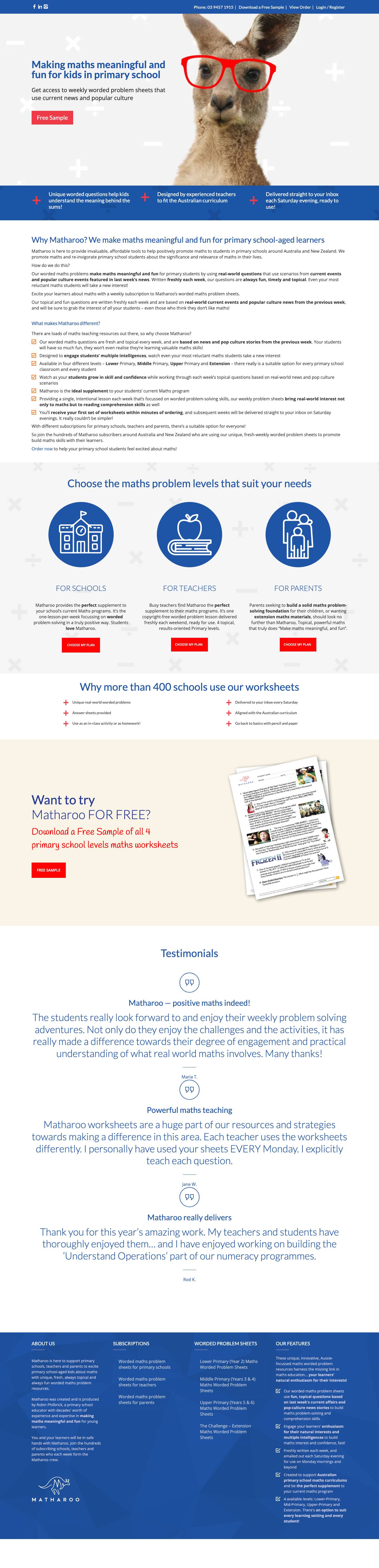 Fun, topical worded maths problem sheets fresh weekly | Matharoo - Full Screenshot