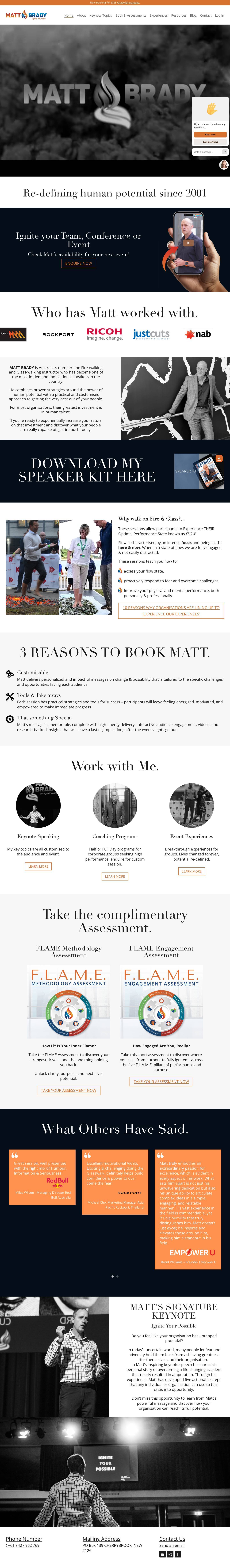 Motivational Keynote Speaker Australia | Matt Brady | Fire Walking Expert - Full Screenshot