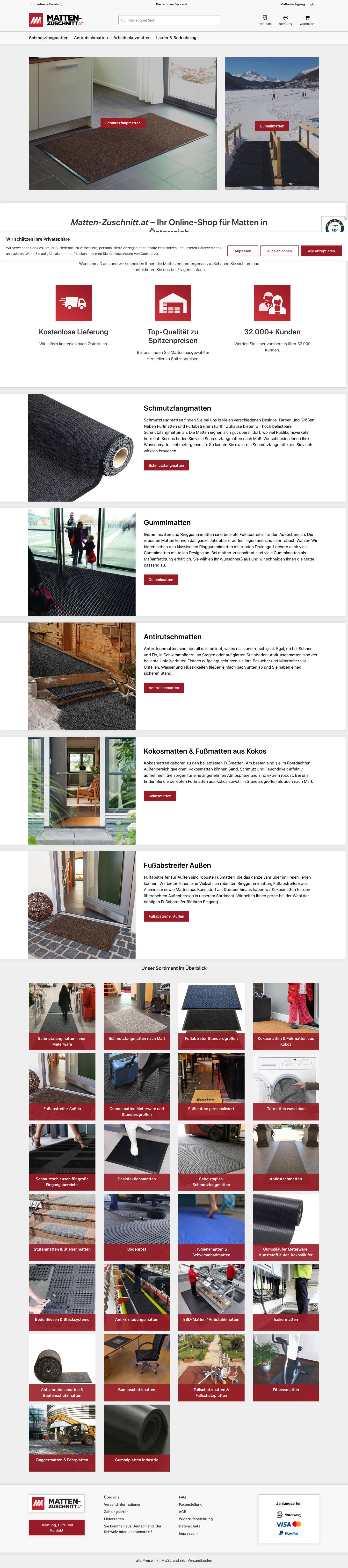 Matten online kaufen bei Matten-Zuschnitt.at - Full Screenshot