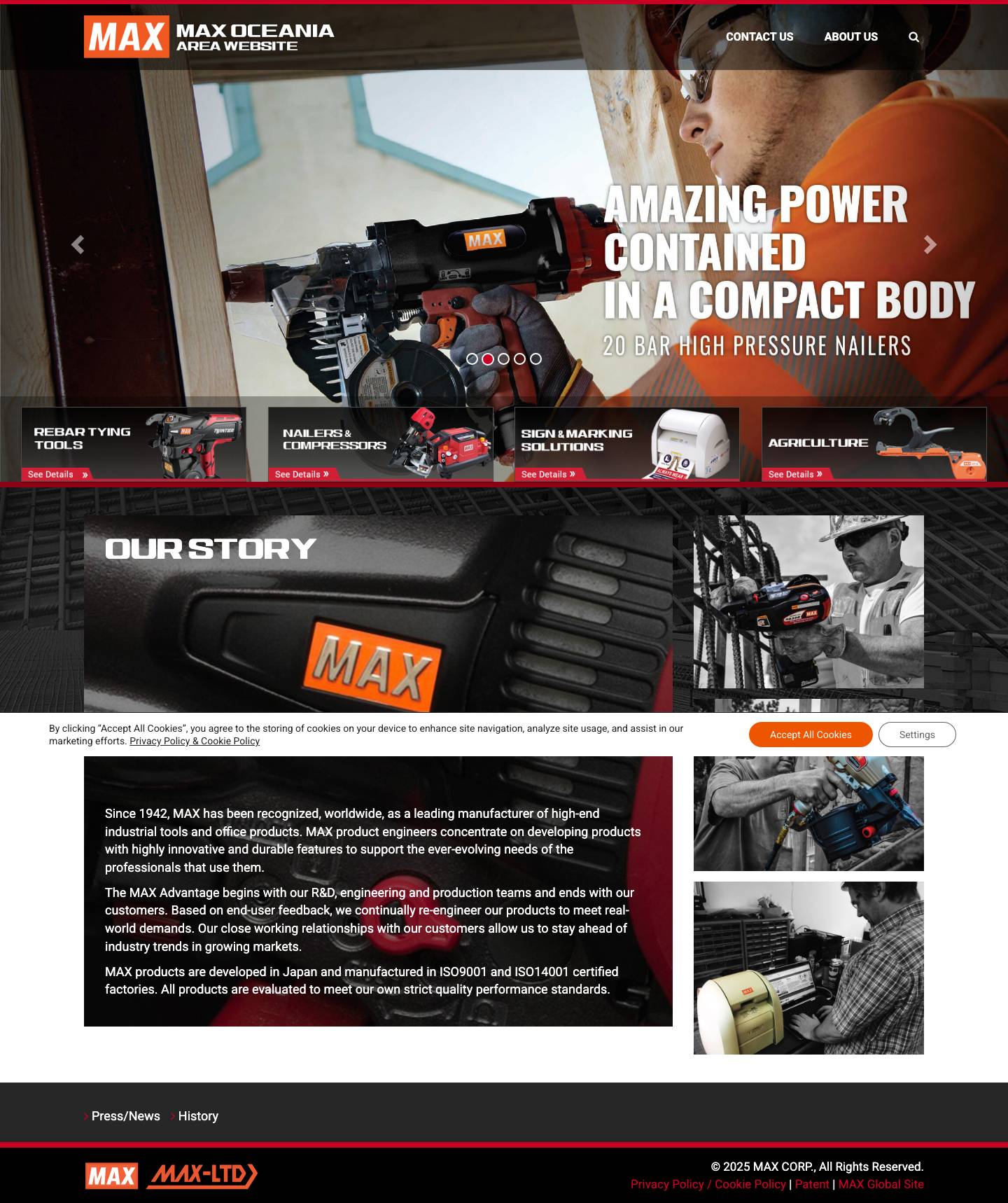 MAX Australia | Rebar Tiers | Nail Guns | Power Tools | Agriculture - Full Screenshot