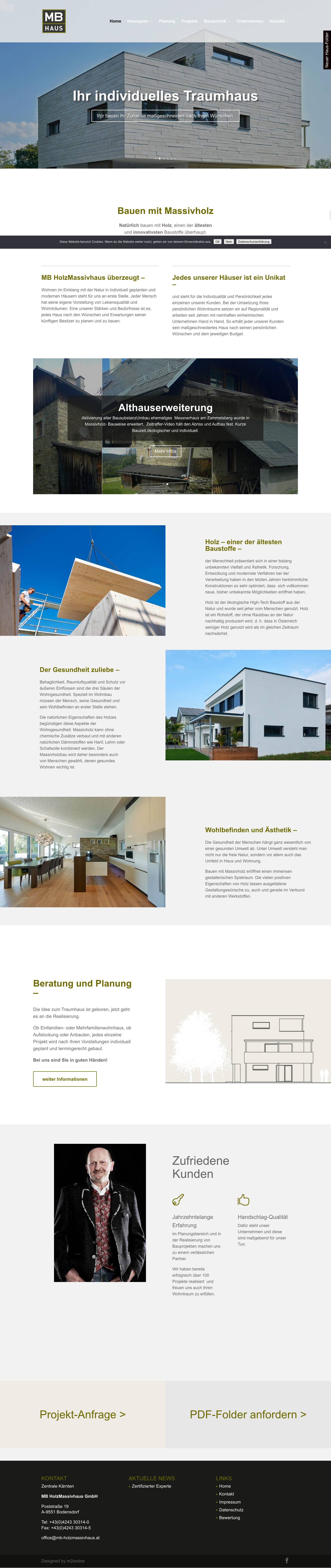 Holzhaus, Holzfertighaus, Naturhaus, Vollholzhaus, Massivhaus aus Holz Kärnten Österreich Einfamilienhäuser, Kleingartenhäuser, Baumeister, Fertighäuser aus Naturholz vollholzdesign, Fertighaus, Einfamilienhaus - Full Screenshot