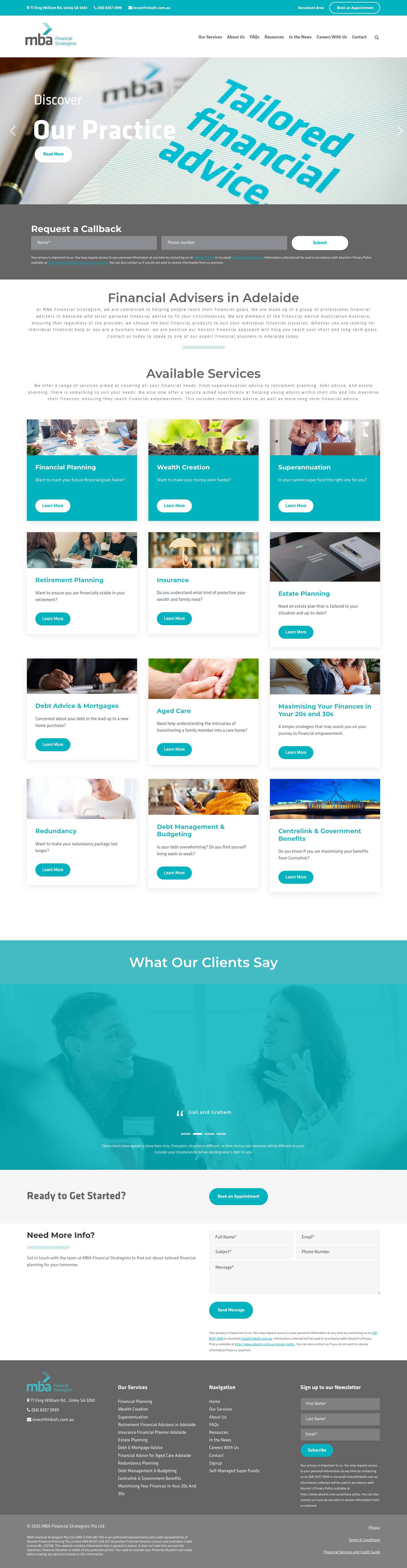 Financial Advisers Adelaide | MBA Financial Strategists - Full Screenshot