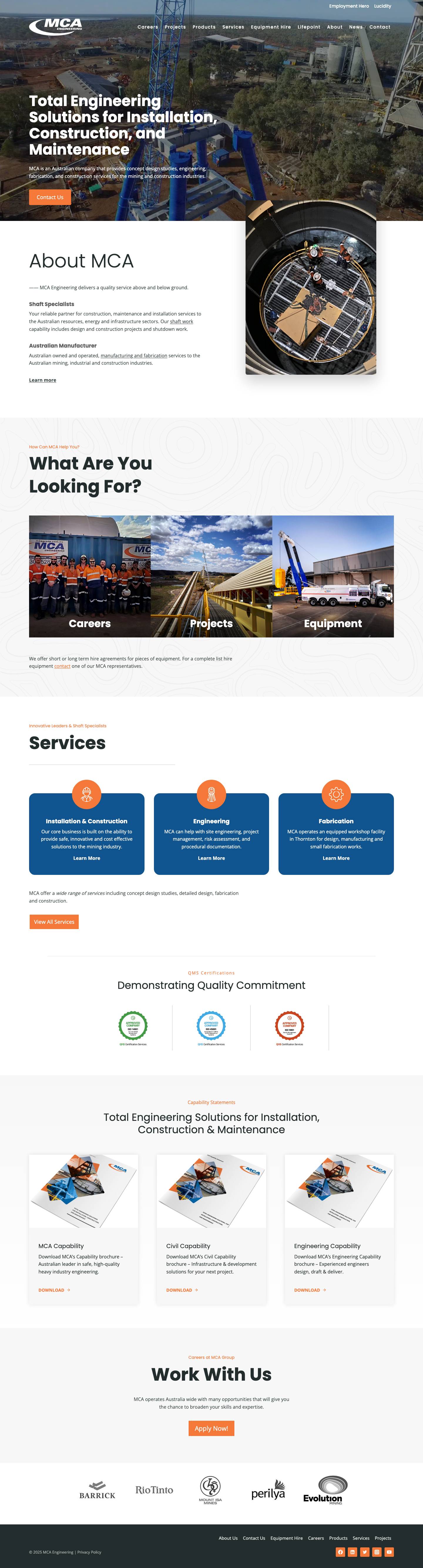 MCA Engineering - Mine Shaft and Construction SpecialistsToggle MenuFacebookLinkedinTwitterInstagramYouTubeExpand - Full Screenshot