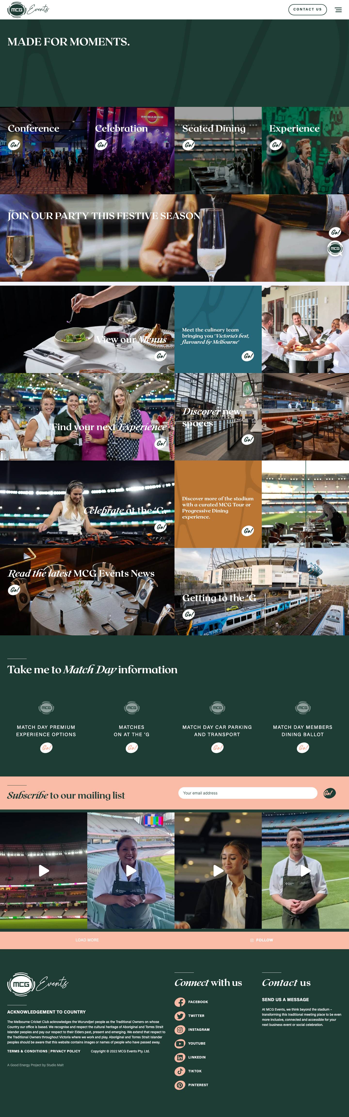 MCG Events - Discover, Experience, Re-Imagine - Full Screenshot