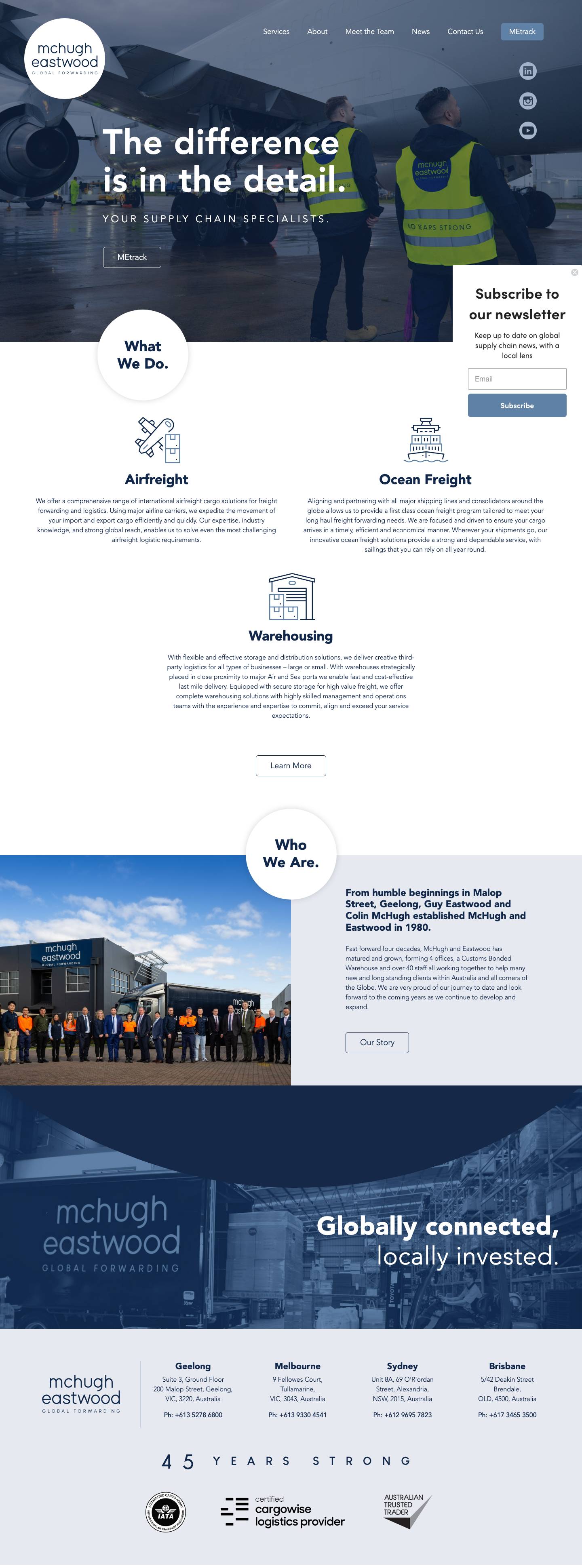 McHugh and Eastwood Freight Forwarding - Full Screenshot