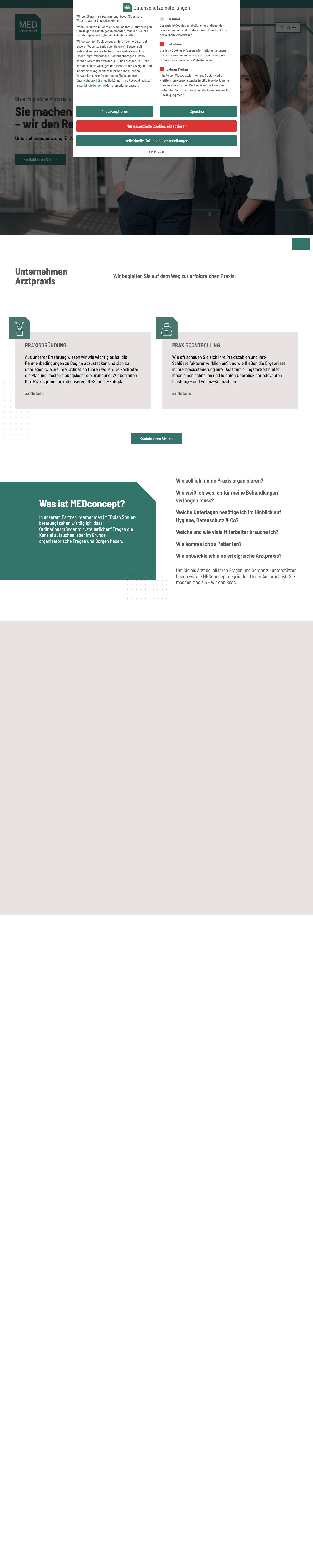 Startseite - MEDconcept – Wir helfen bei der Praxisgründung bis zur Praxisoptimierung - Full Screenshot