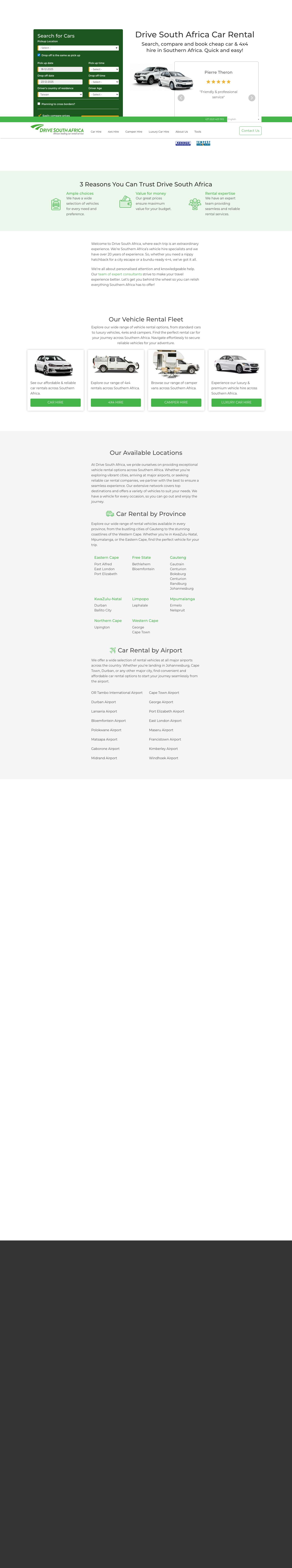 Car Hire & 4x4 Rental Specialists - Drive South Africa - Full Screenshot