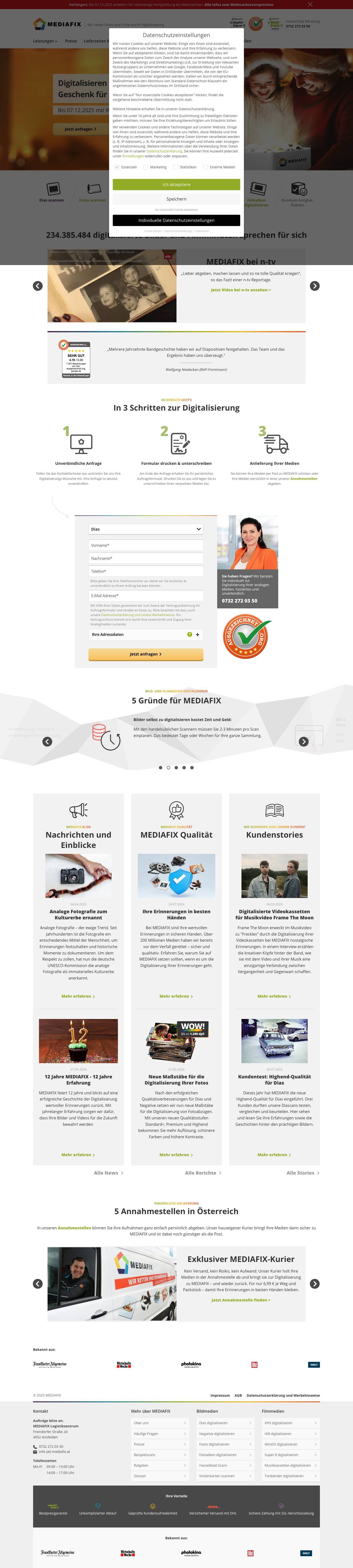 Medien digitalisieren ab 0,18 € pro Bild und ab 7,99 € pro Film - Full Screenshot