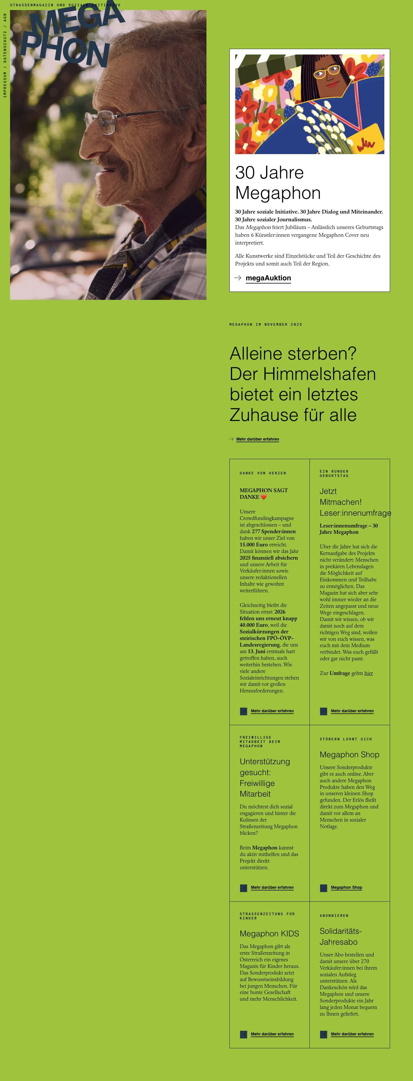 Megaphon – Straßenmagazin und soziale Initiativelogo - Full Screenshot