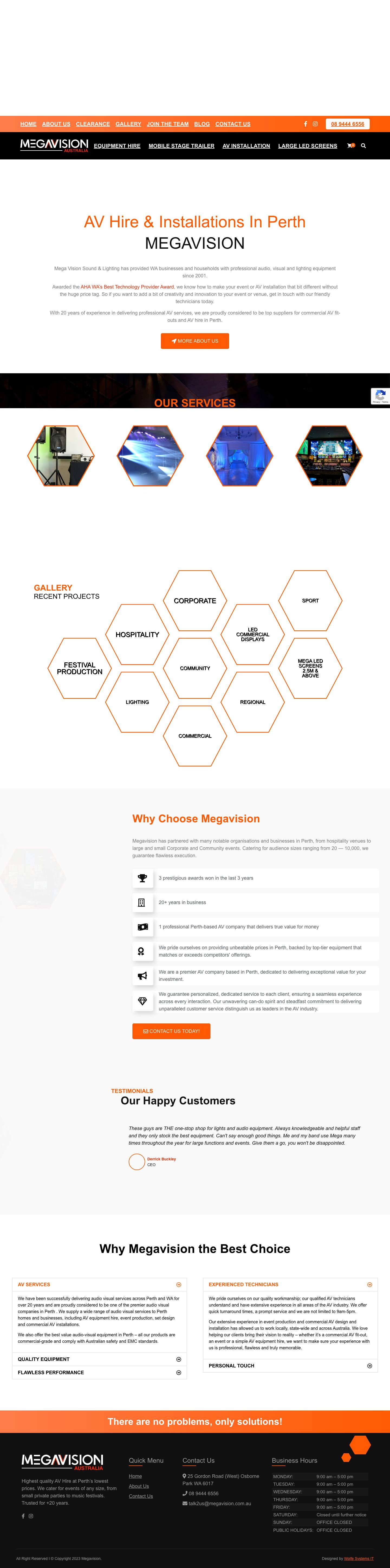AV Hire Perth | Affordable Quality AV Equipment Hire | Mega Vision - Full Screenshot