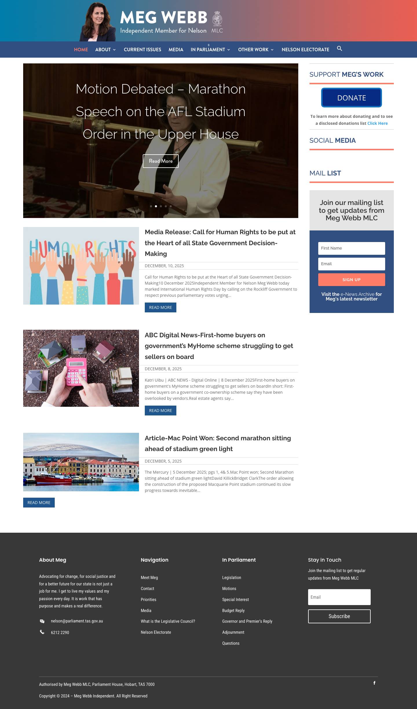 Home - Meg Webb MLC | Independent Member for Nelson - Full Screenshot