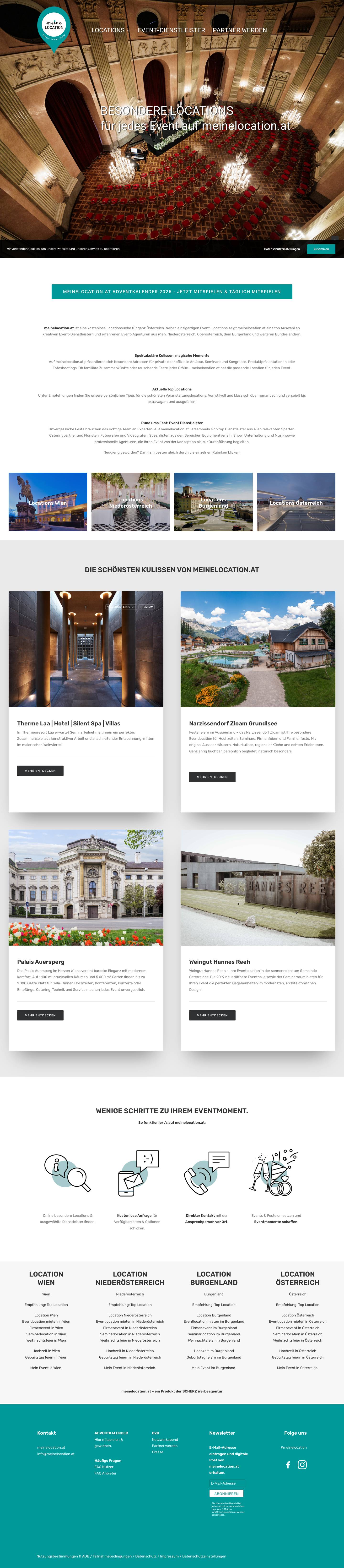 meineloation.at - Besondere Locations & Event-Dienstleister - Full Screenshot