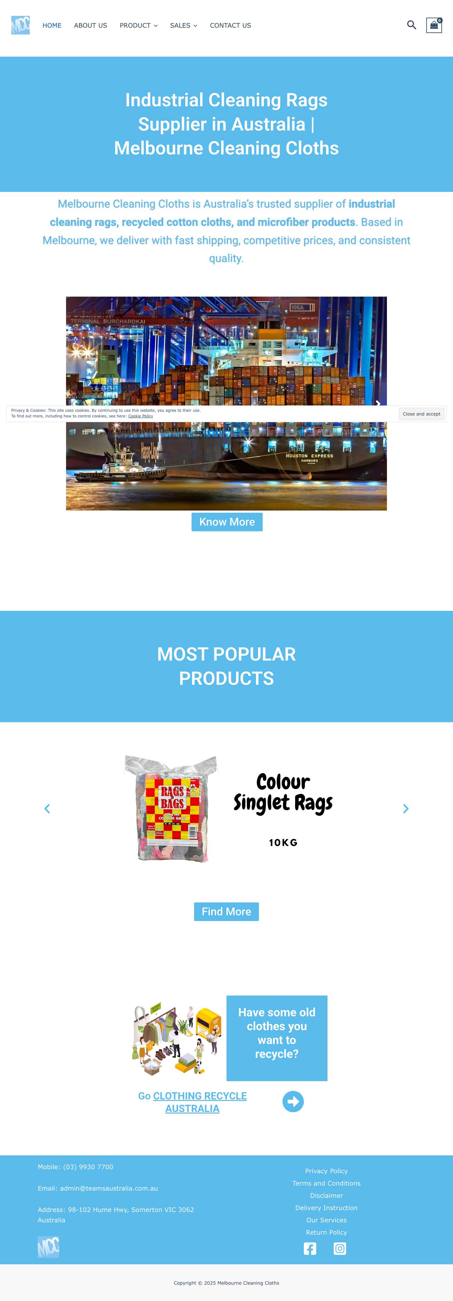 Melbourne Cleaning Cloths – Industrial Cleaning Rags Supplier in Australia - Full Screenshot