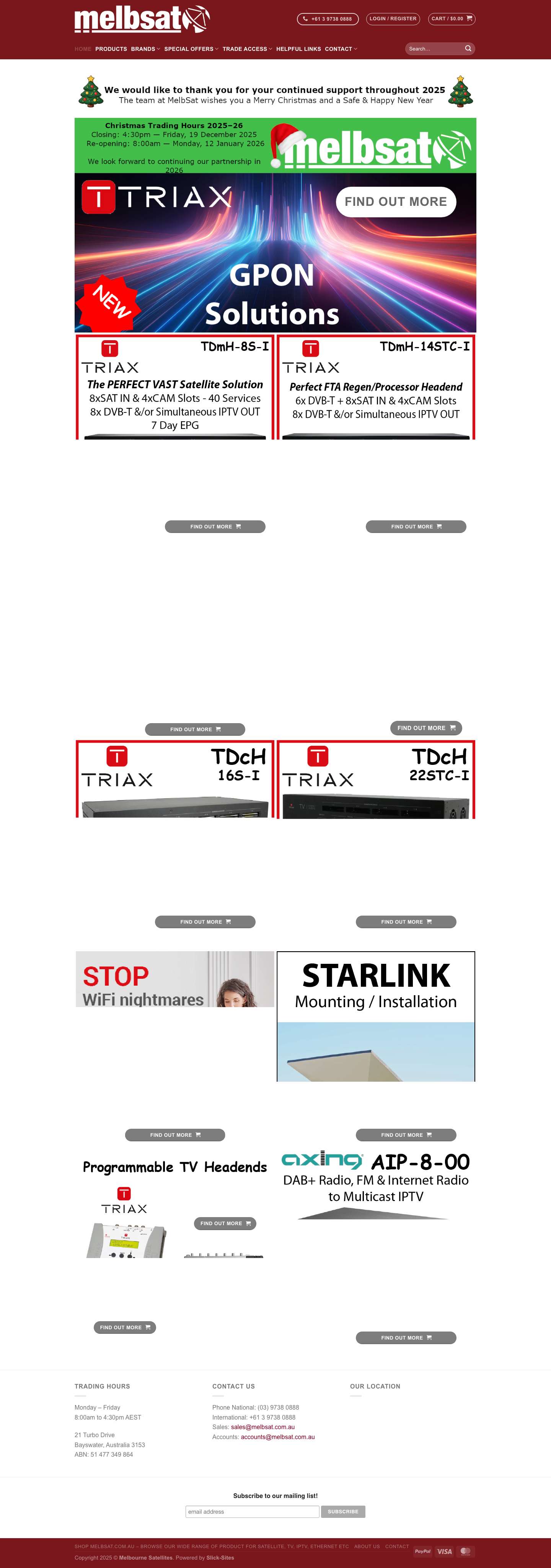 Melbourne Satellites - Australian Distributor of TRIAX and IKUSI TV Reception Products - Full Screenshot
