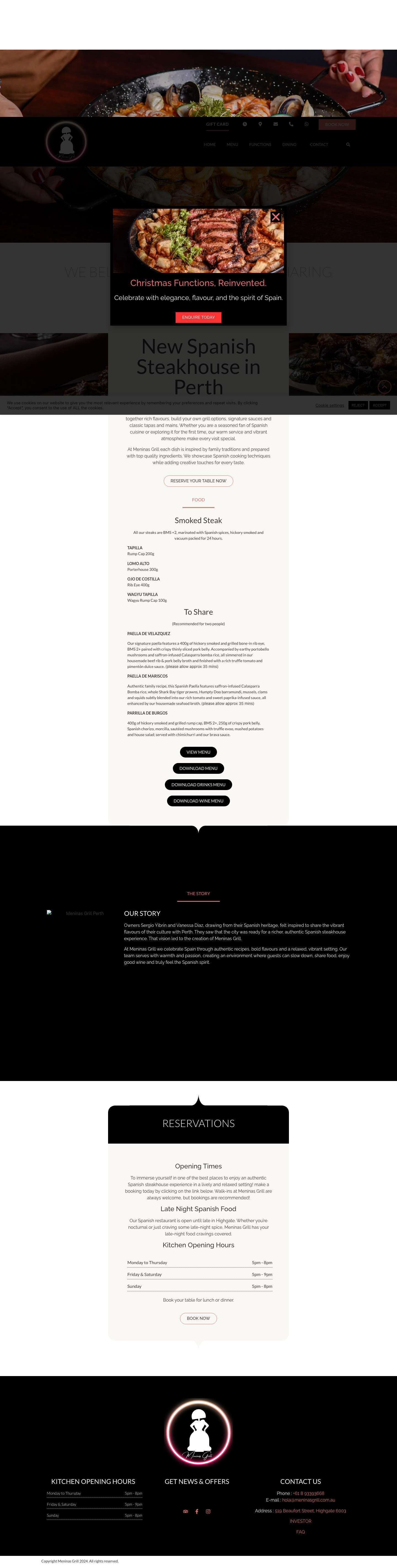 Meninas Grill | Perth's New Spanish Restaurant & Steakhouse - Full Screenshot