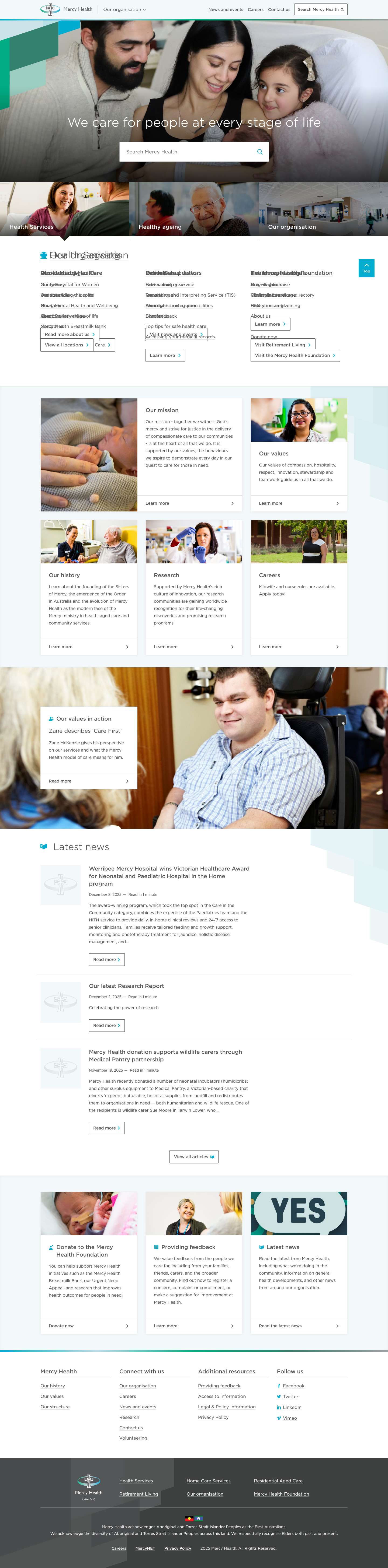 Mercy Health: Health, Aged Care, Education & Community Services - Full Screenshot
