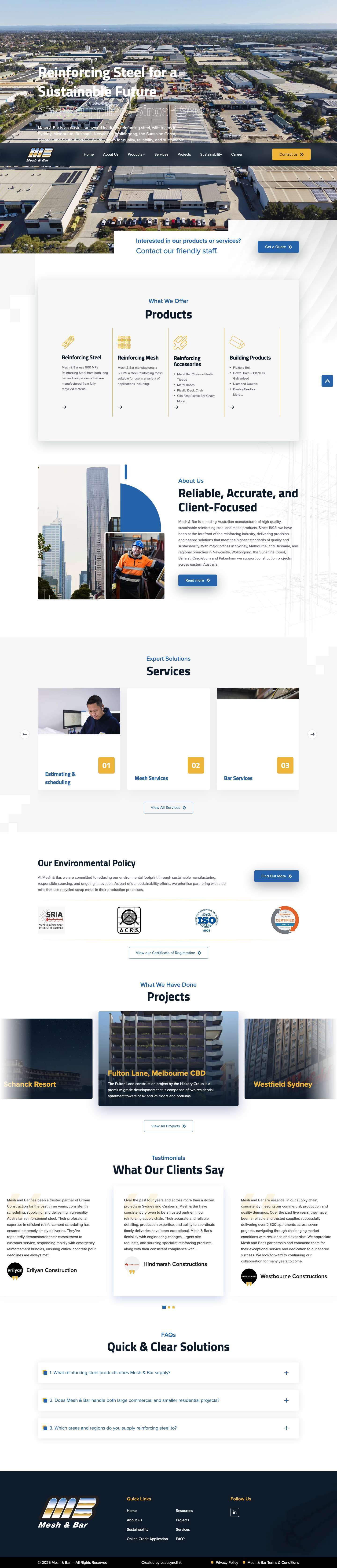 Reinforcing Steel & Mesh Solutions | Mesh & Bar Australia - Full Screenshot