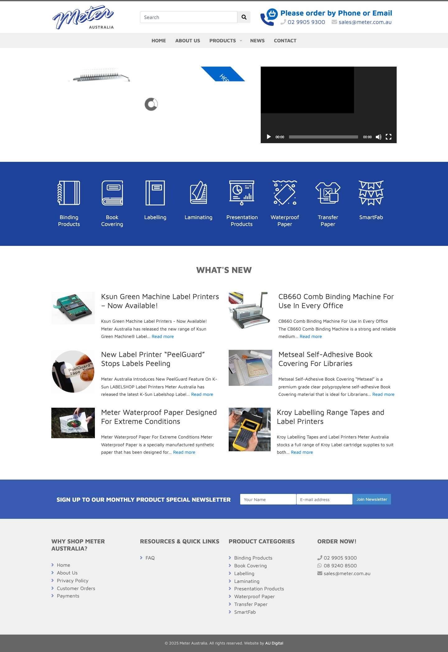 Meter Australia | Document Presentation, Binding, Laminating, Labelling & Library Products - Full Screenshot