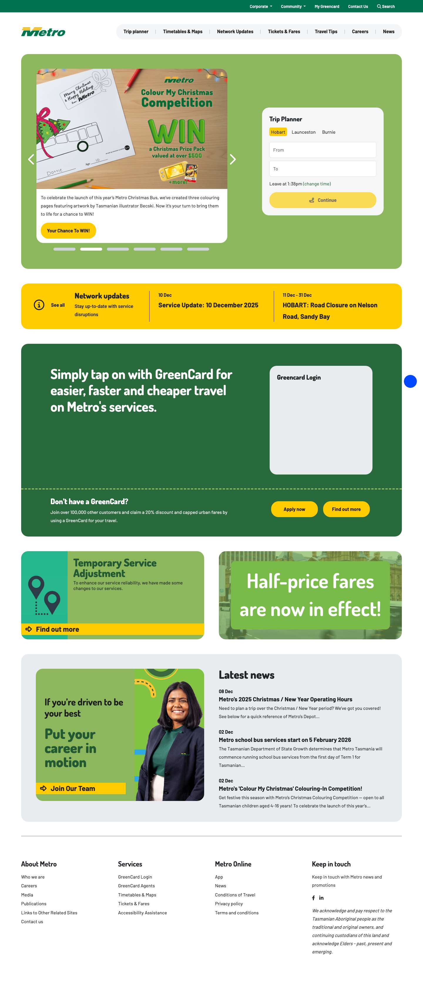 Bus transport - Hobart, Launceston, Burnie - Metro Tasmania - Full Screenshot