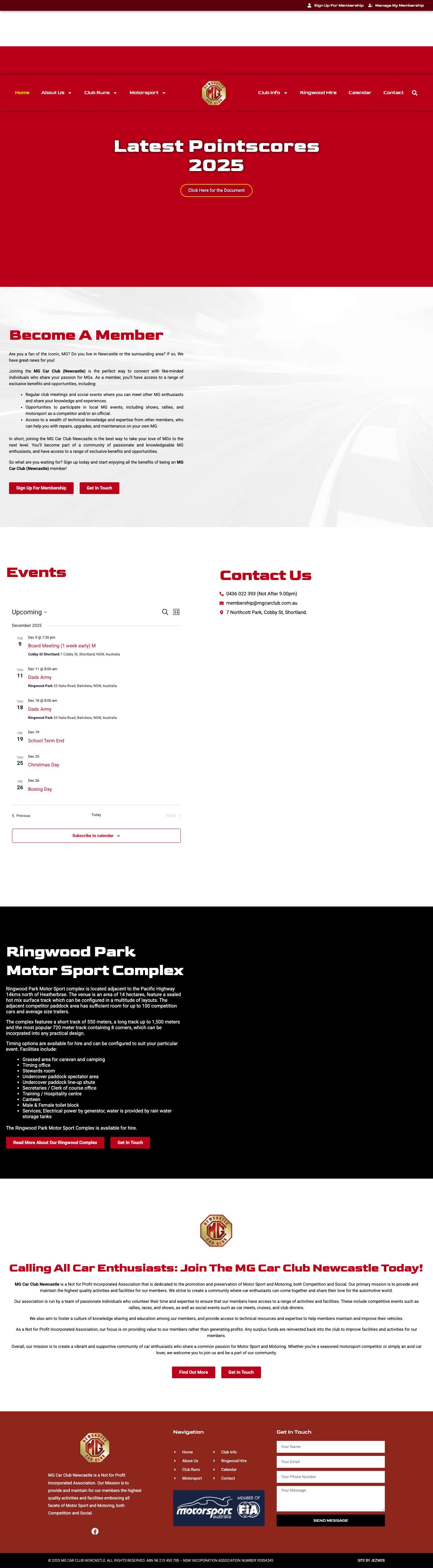 MG Car Club Newcastle - Motor Sport Enthusiasts - Full Screenshot