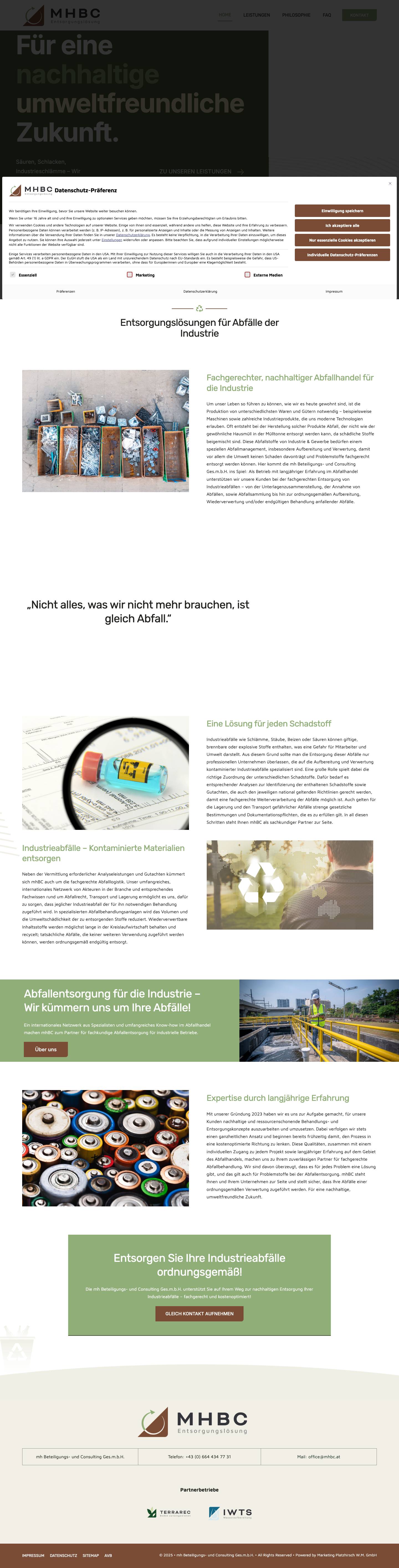 Entsorgung Industrieabfälle | Entsorgungslösungen von MHBC - Full Screenshot