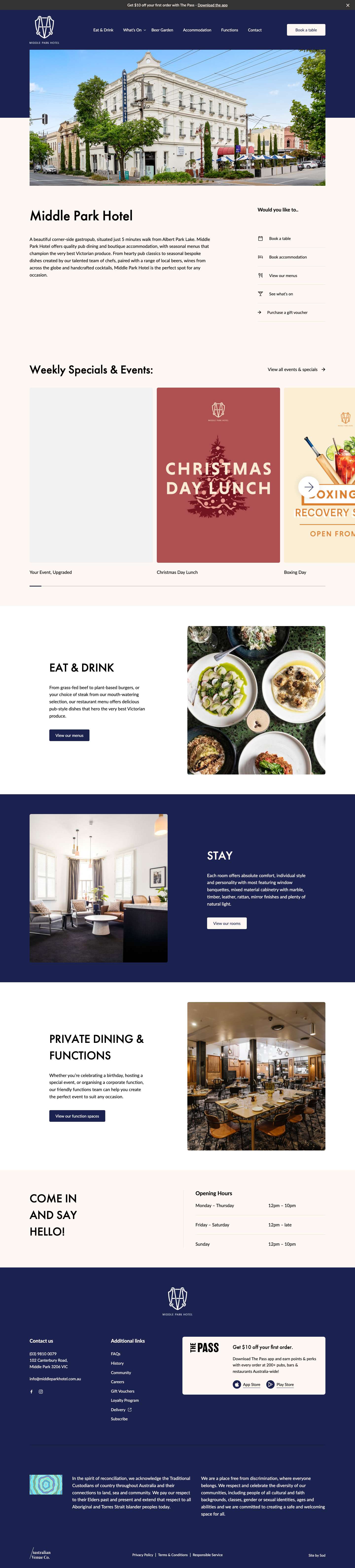 Best Boutique Hotel & Restaurant, Pub | Middle Park Hotel - Full Screenshot