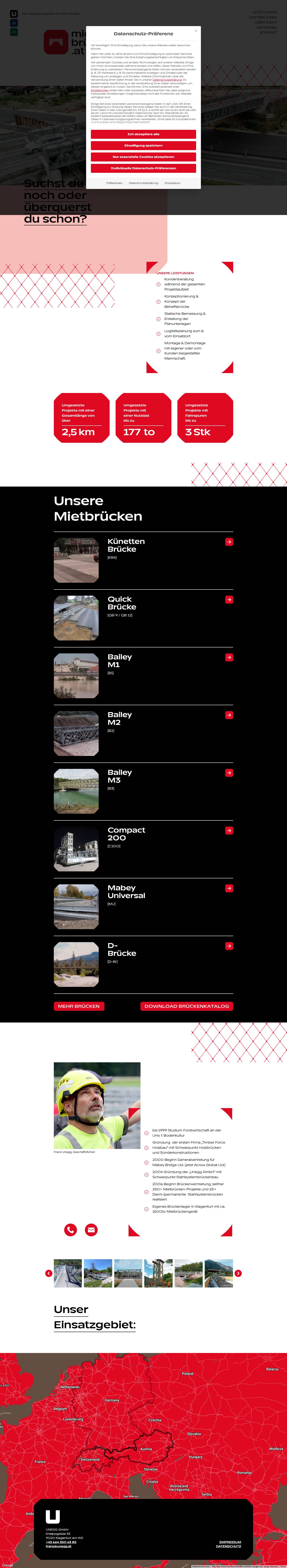 Mietbrücken - UNEGG GmbH - Full Screenshot