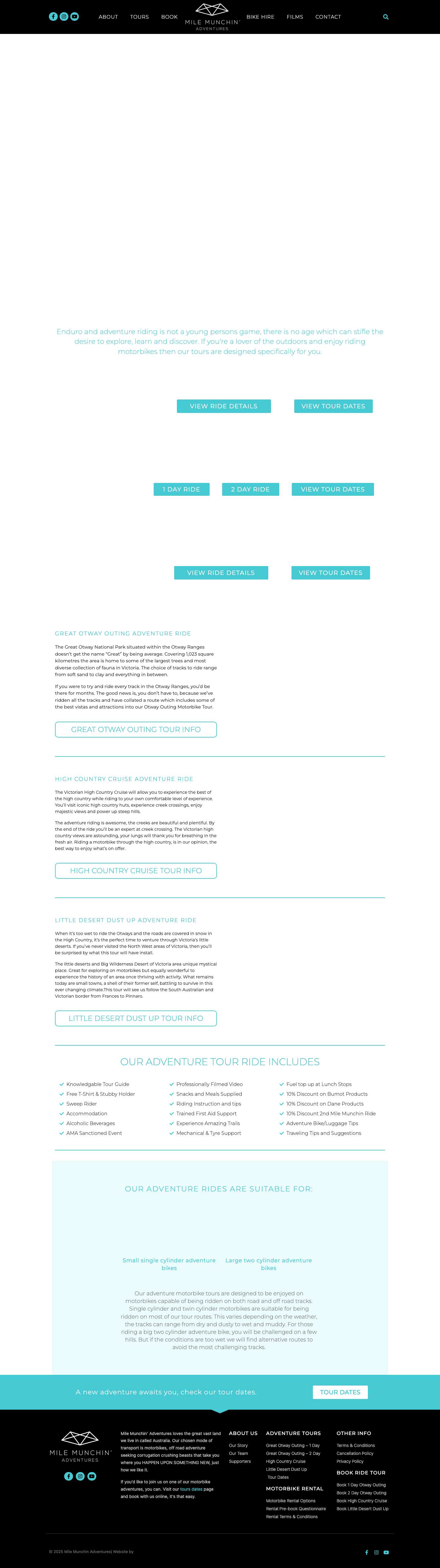 Adventure and Enduro Motorbike Tours | Mile Munchin Adventures - Full Screenshot