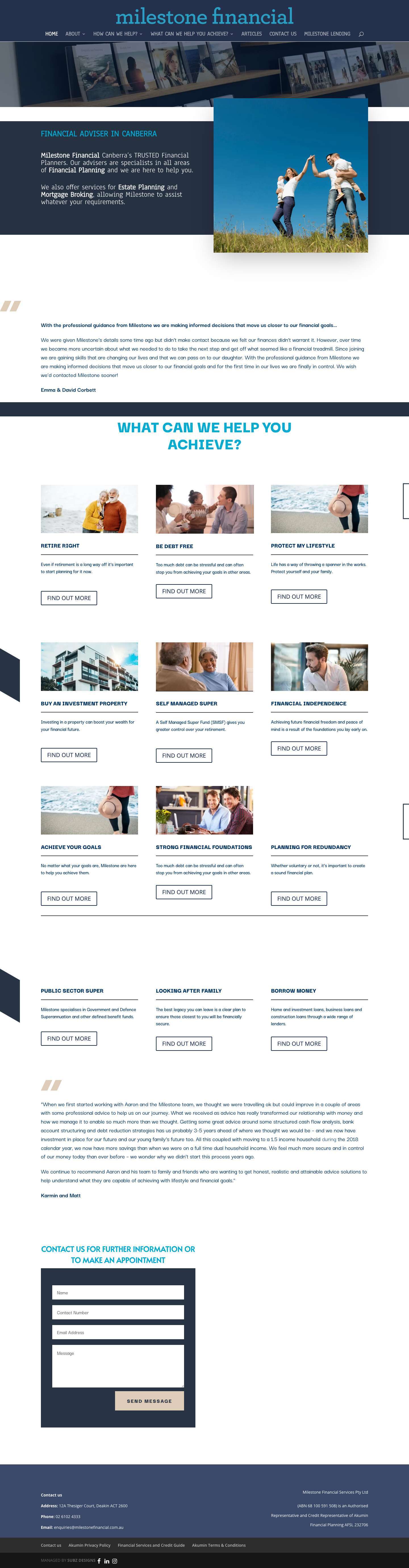 Financial Advisor & Planner Canberra | Milestone Financial - Full Screenshot